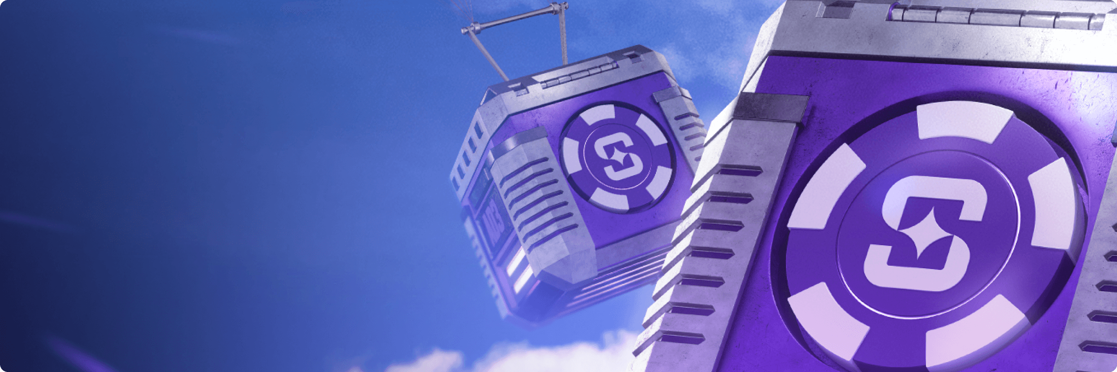 Shuffle promotional banner showing branded chip towers